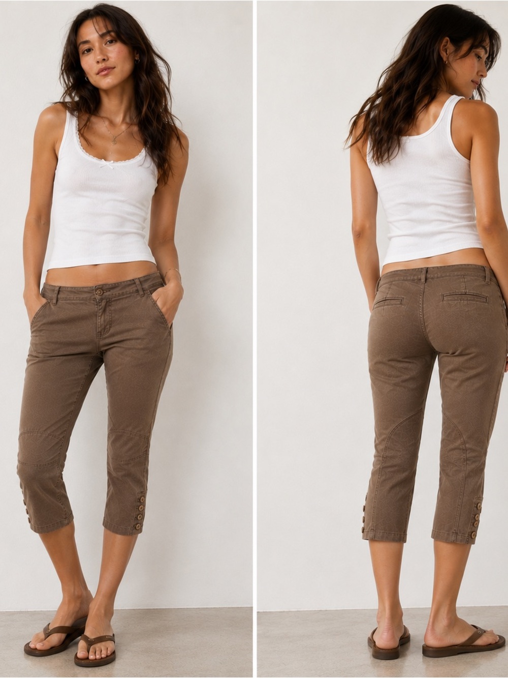 Halogen Low Rise Petal Pushers Pants Size 4 Brown Equestrian Button Crop Y2K